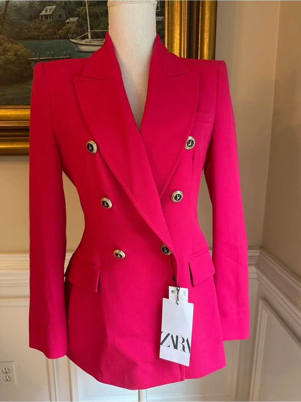 ZARA Fuchsia Pink Structured Double Breasted Blazer NWT